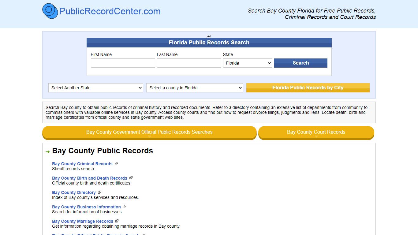 Bay County Florida Free Public Records - Court Records ...